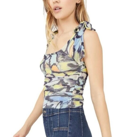 Free People Butterfly Print Tie Shoulder Ruched Tank Top Small NWT - Picture 2 of 9